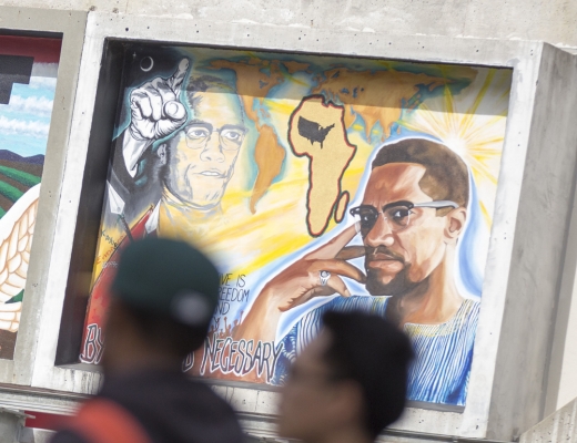 Malcom X Mural with students